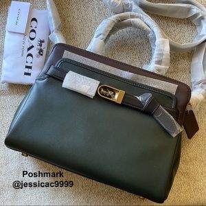 NWT COACH Glovetanned Leather Tate Carryall 29 In Colorblock Amazon Green Multi